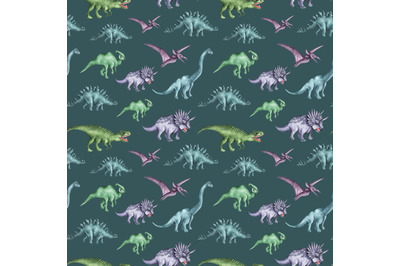 Dino baby watercolor seamless pattern. Dinosaurs pattern