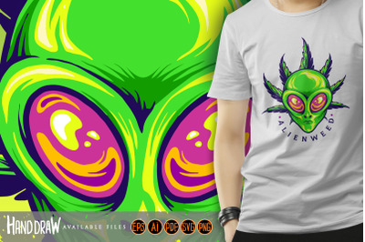 Alien Weed Cannabis Leaf Cartoon