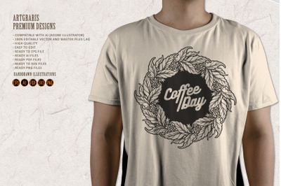 Botanical Coffee Day Mandala Silhouette