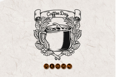 Coffee Day Plant Vintage Frame Silhouette