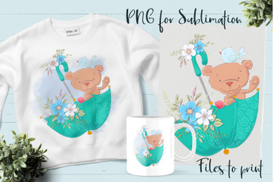 Cute Bear sublimation. Design for printing.