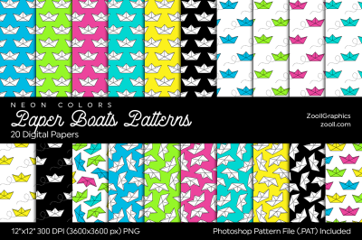 Paper Boats Neon Digital Papers