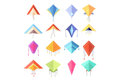 Color kite. Geometric forms rhombus, cartoon flying bright toys. Isola