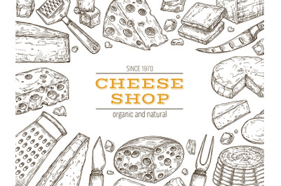 Cheese banner. Retro food background&2C; dairy farm products shop poster.