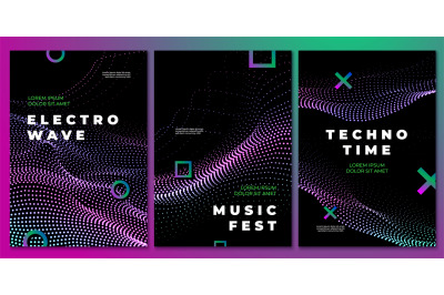 Techno music party posters. Club flyer, electronic dj festival design.