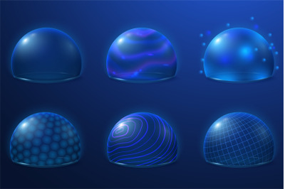 Bubble shields. Protect field, futuristic energy force safety bubbles.