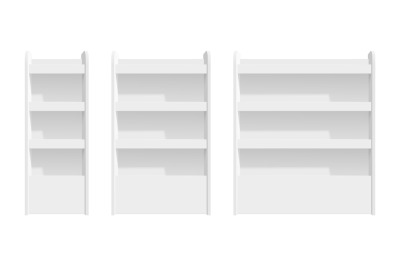 Shelves mockup. Isolated store rack&2C; 3d blank supermarket displays. Re