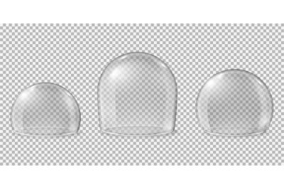 Glass domes. Transparent spheres, clean kitchen glossy display for foo