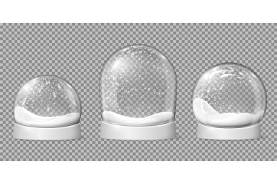 Empty snowballs. Snow globe, spherical shape glossy dome. Holiday bowl