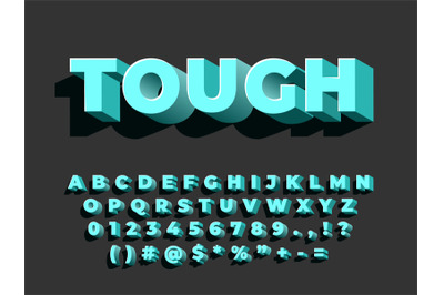 Bold 3d font. Strong typography, retro style alphabet. Letters numbers