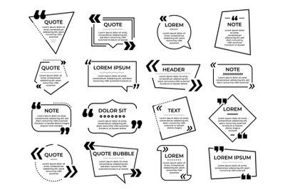 Quotation frame. Message quote memo, info speech bubbles templates. Te