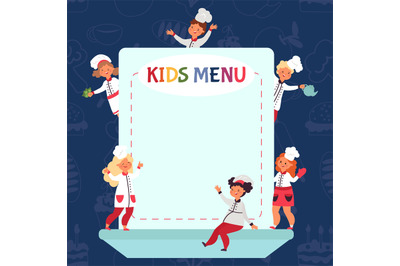 Kids cooking background. Little chef, children menu or certificate tem