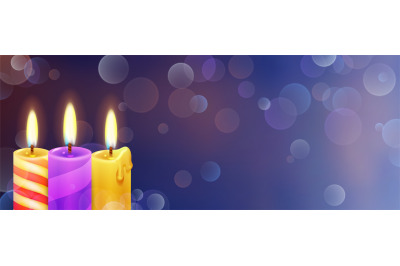 Candle banner template. Realistic light&2C; bokeh effect poster for Diwal