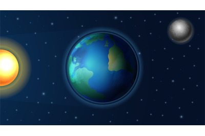 Day night cycle. Sunlight on Earth planet, realistic sun and moon. Ast