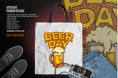 Happy Beer Day Glass Mascot Illustrations