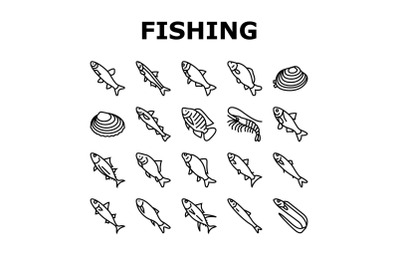 Commercial Fishing Aquaculture Icons Set Vector