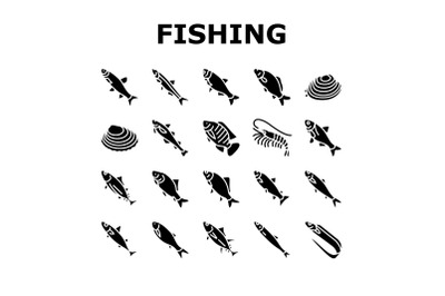 Commercial Fishing Aquaculture Icons Set Vector