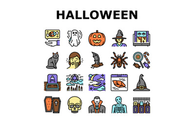 Halloween Autumn Season Holiday Icons Set Vector