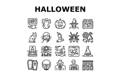 Halloween Autumn Season Holiday Icons Set Vector