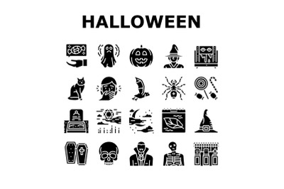 Halloween Autumn Season Holiday Icons Set Vector