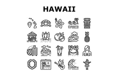 Hawaii Island Vacation Resort Icons Set Vector