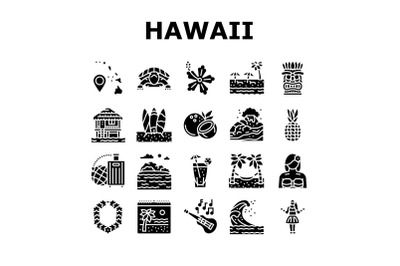 Hawaii Island Vacation Resort Icons Set Vector