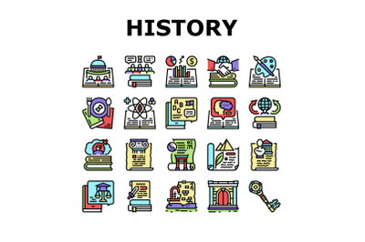 History Learn Educational Lesson Icons Set Vector