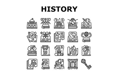 History Learn Educational Lesson Icons Set Vector