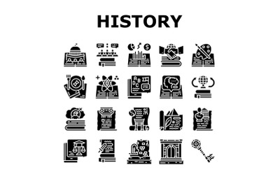 History Learn Educational Lesson Icons Set Vector