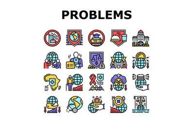 Social Public Problems Worldwide Icons Set Vector