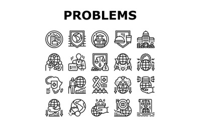 Social Public Problems Worldwide Icons Set Vector