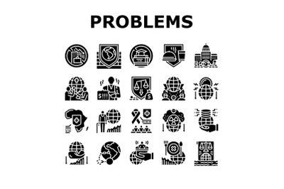 Social Public Problems Worldwide Icons Set Vector