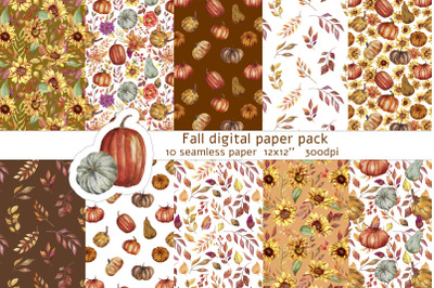 Fall digital paper pack Autumn seamless pattern Pumpkin set