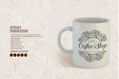 Logo Coffee Shop Vintage Plant Silhouette