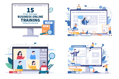 15 Business Online Training Vector Illustration