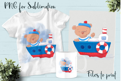 Cute Bear sublimation. Design for printing.