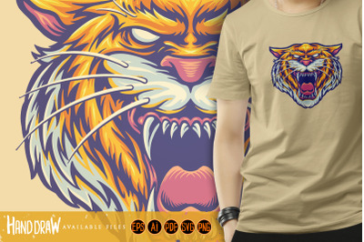 Tiger Head Angry Mascot Illustration