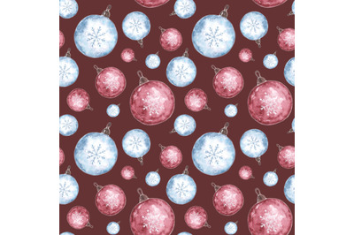 Christmas balls watercolor seamless pattern. New Year, Christmas