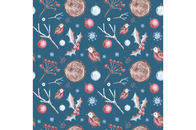 Cozy winter watercolor seamless pattern. New year, christmas, winter