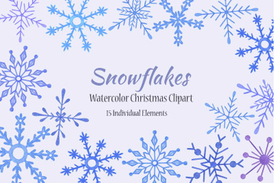 Snowflakes watercolor winter clipart