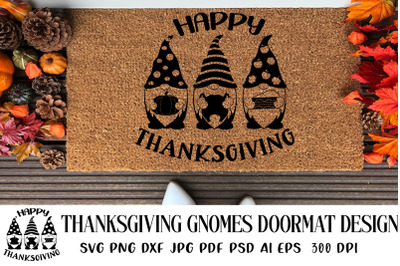 Doormat SVG. Happy Thanksgiving Gnomes Doormat Design.