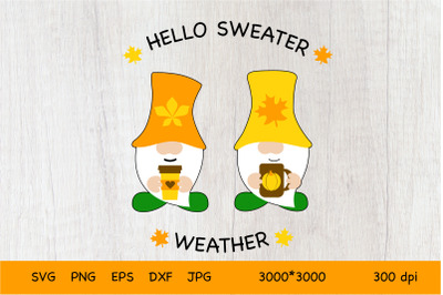 Fall Gnomes SVG. Cozy Fall. Hello Sweater Weather Quote
