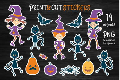 Halloween Dance Stickers with funny witches and black cats