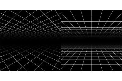 Perspective grids. Geometric lines 3d effect, architecture background.