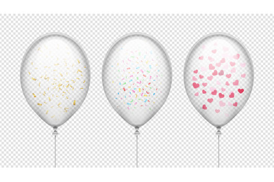 Transparent balloons with confetti. Birthday party, valentines day, an