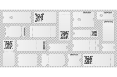 Blank ticket template. Event coupon&2C; label layout with qr code. Empty