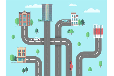 Children road map. Suburb or city, urbanization concept. Top view high