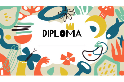 Diploma template. Doodle contemporary certificate design for children