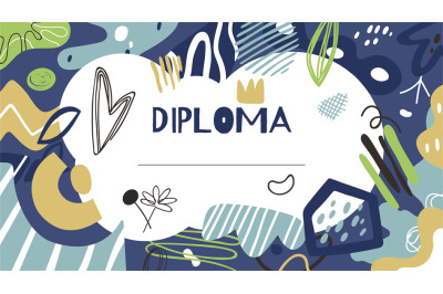 Kids diploma. Graduate certificate, modern doodle award print template