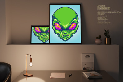 Green Alien Head Angry Mascot